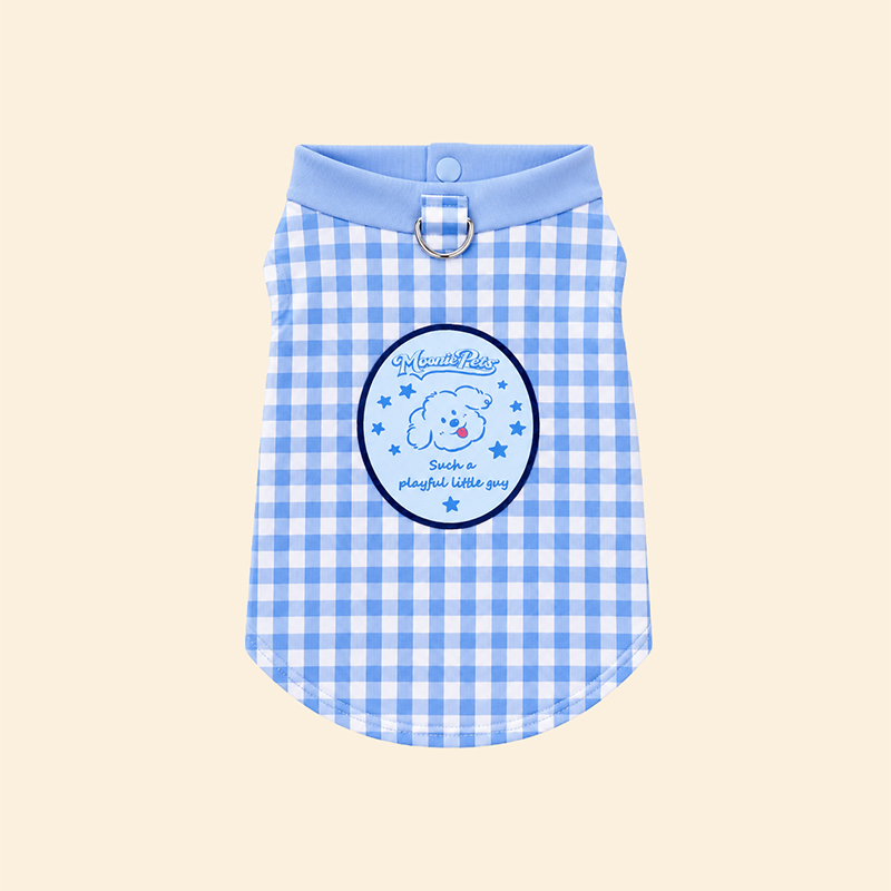 Chaleco para mascotas Gingham azul ligero transpirable para perros de verano