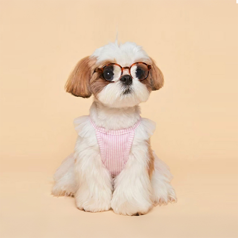 Top de moda para perros pequeños con camisola de tul texturizada rosa estilo coreano