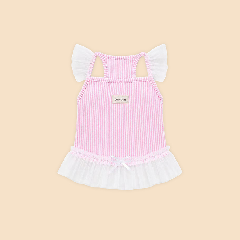 Top de moda para perros pequeños con camisola de tul texturizada rosa estilo coreano