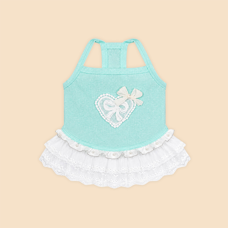 Vestido de perro de tul con tirantes de espagueti y corazón verde menta, atuendo de fiesta de princesa
