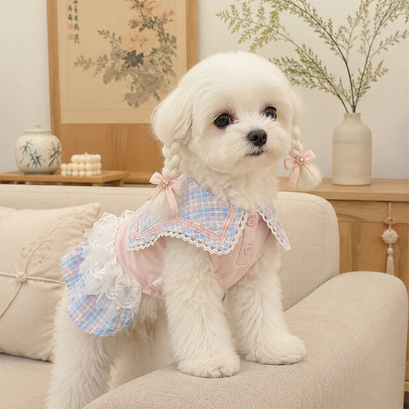 Vestido para mascota de encaje a cuadros de estilo lindo