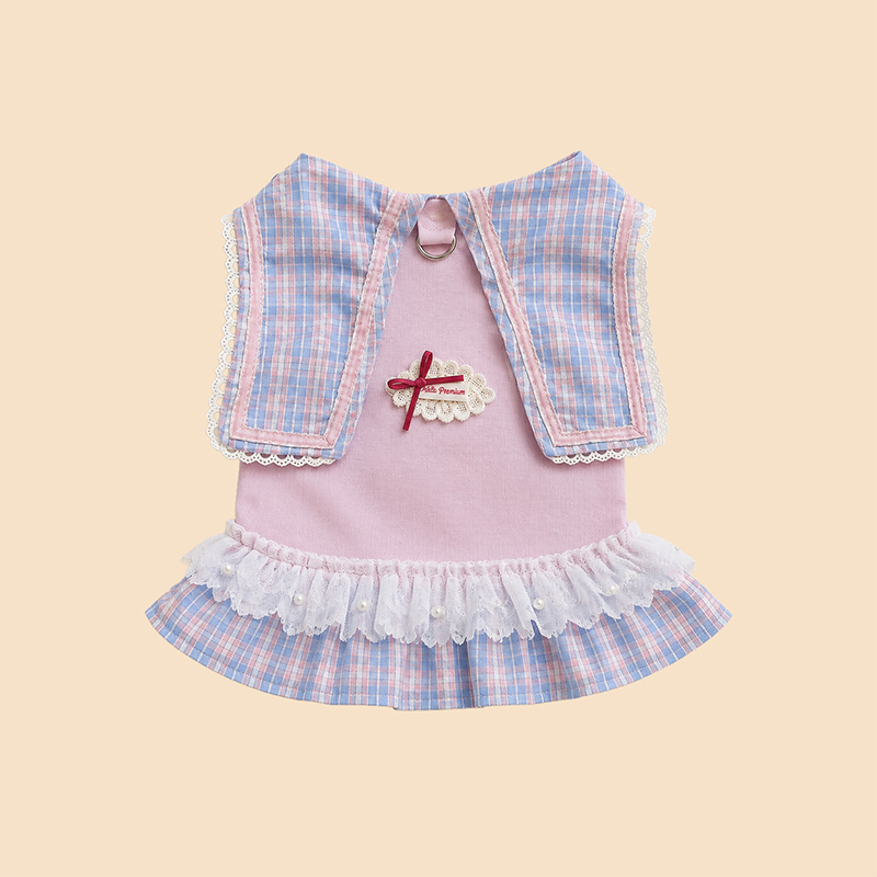 Vestido para mascota de encaje a cuadros de estilo lindo