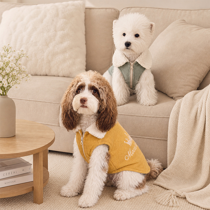 Chaleco cálido para mascotas de pana de otoño e invierno